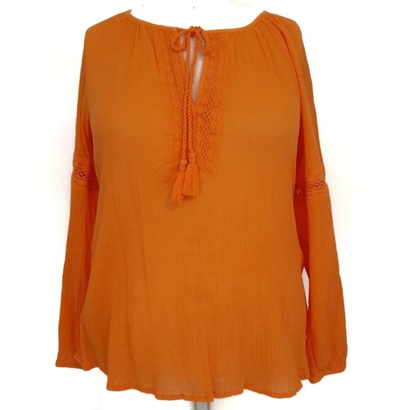 Lane Bryant Gauze/Crochet Orange Top14/16 - Picture 1 of 9